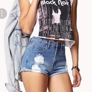 F21 distressed/high waisted denim shorts sz 24